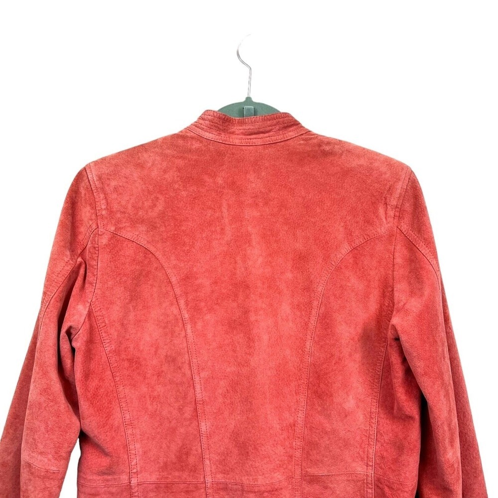 State Ments Womens Suede Jacket Mock Collar Button Up Pockets Lined Corral Sz M* - Picture 5 of 5